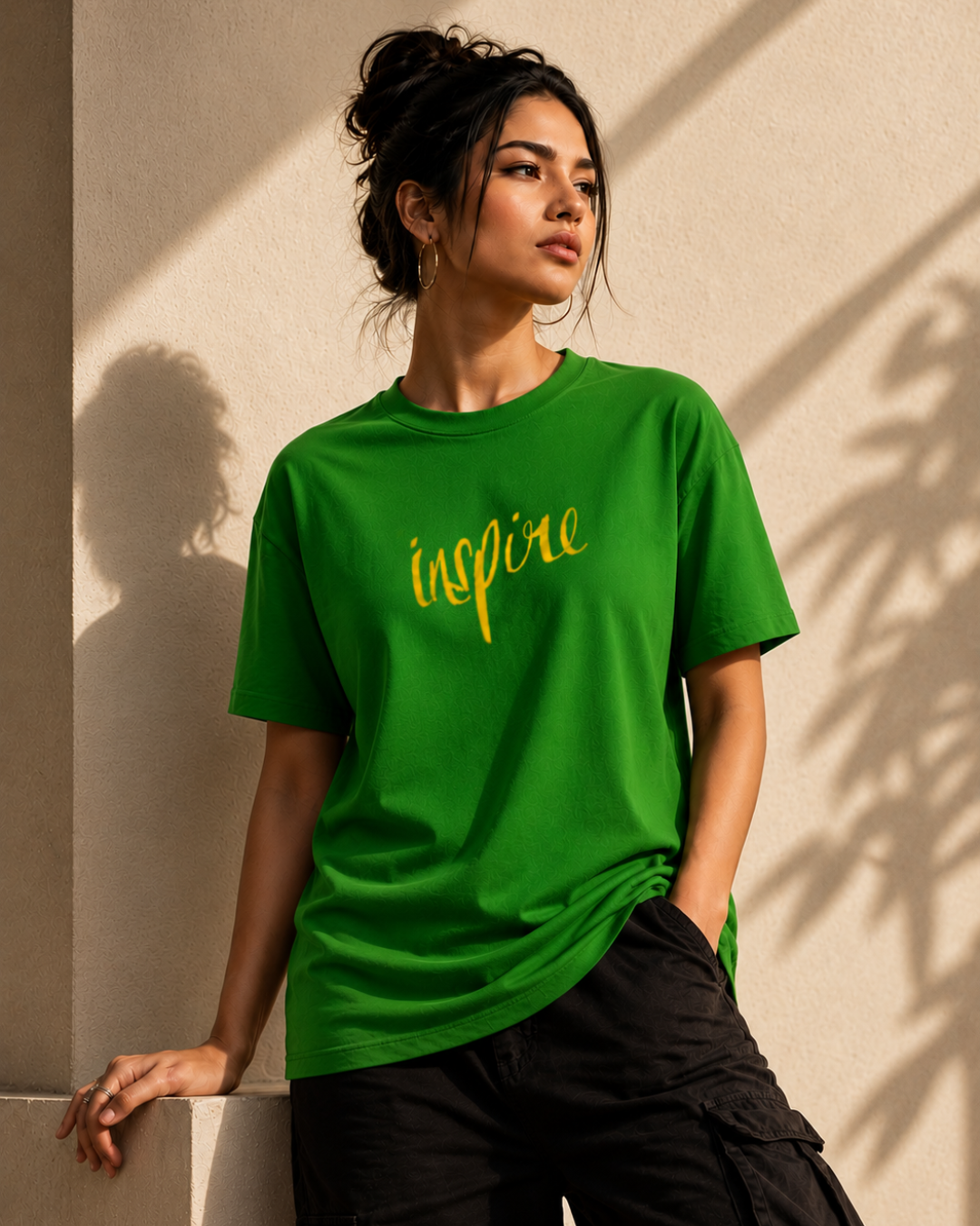Men's flag green regular fit T-shirt with Inspire graphic print, made from 100% cotton 180 GSM lightweight fabric for breathable everyday comfort from white bear brand.