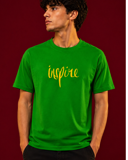 Men's flag green regular fit T-shirt with Inspire graphic print, made from 100% cotton 180 GSM lightweight fabric for breathable everyday comfort from white bear brand.