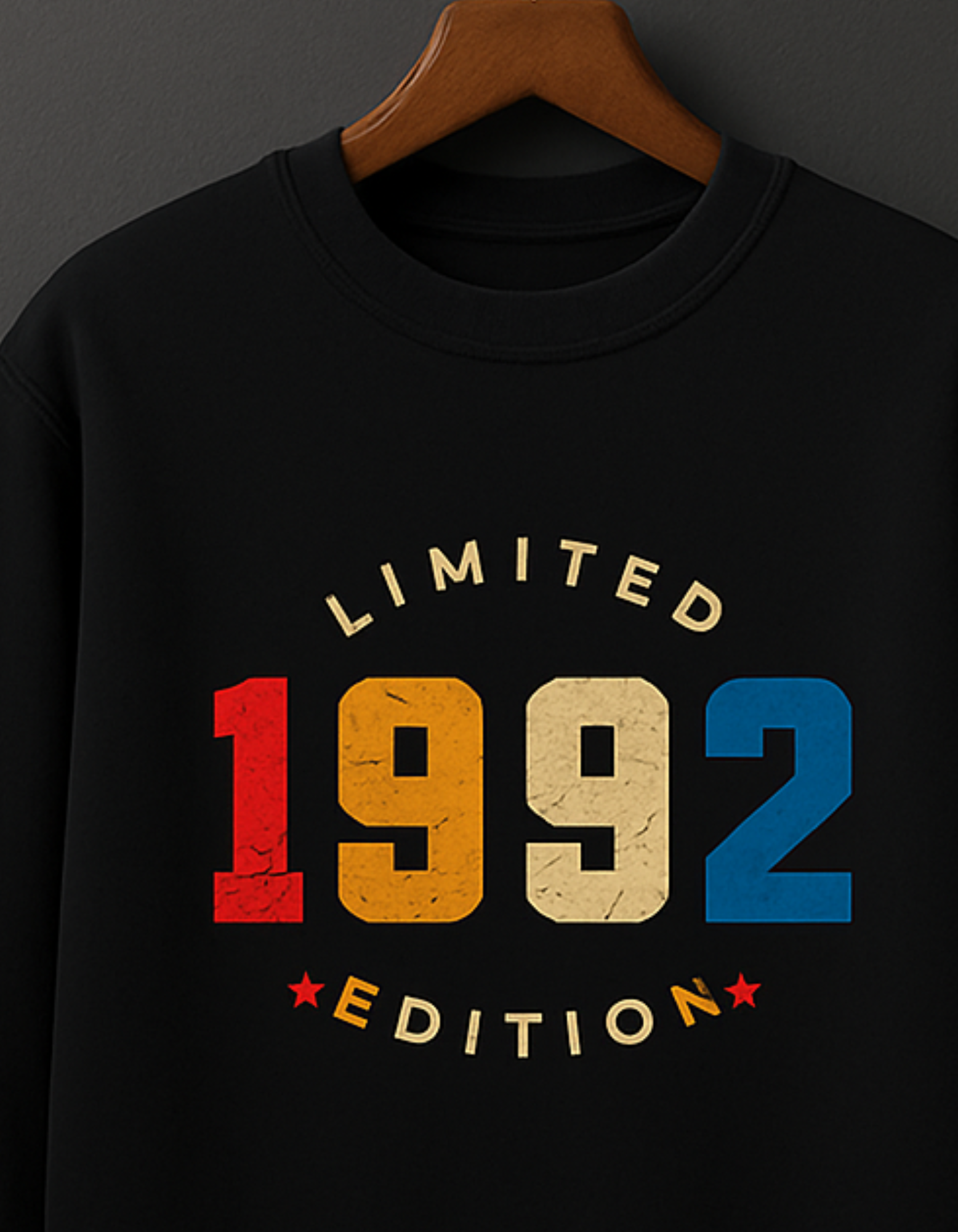 Black sweatshirt with 'LIMITED 1992 EDITION' text