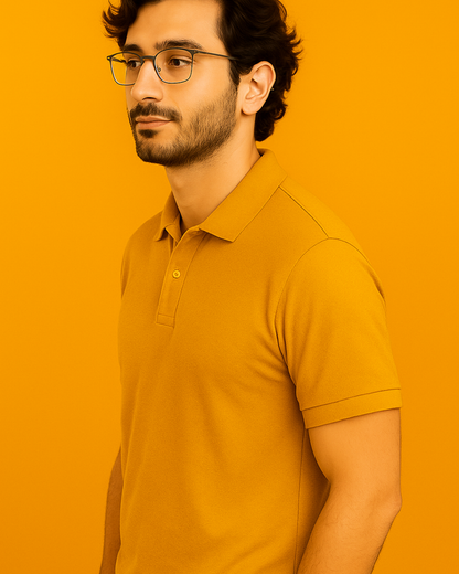 Men Solid Polo Neck T-Shirt-mustard yellow color
