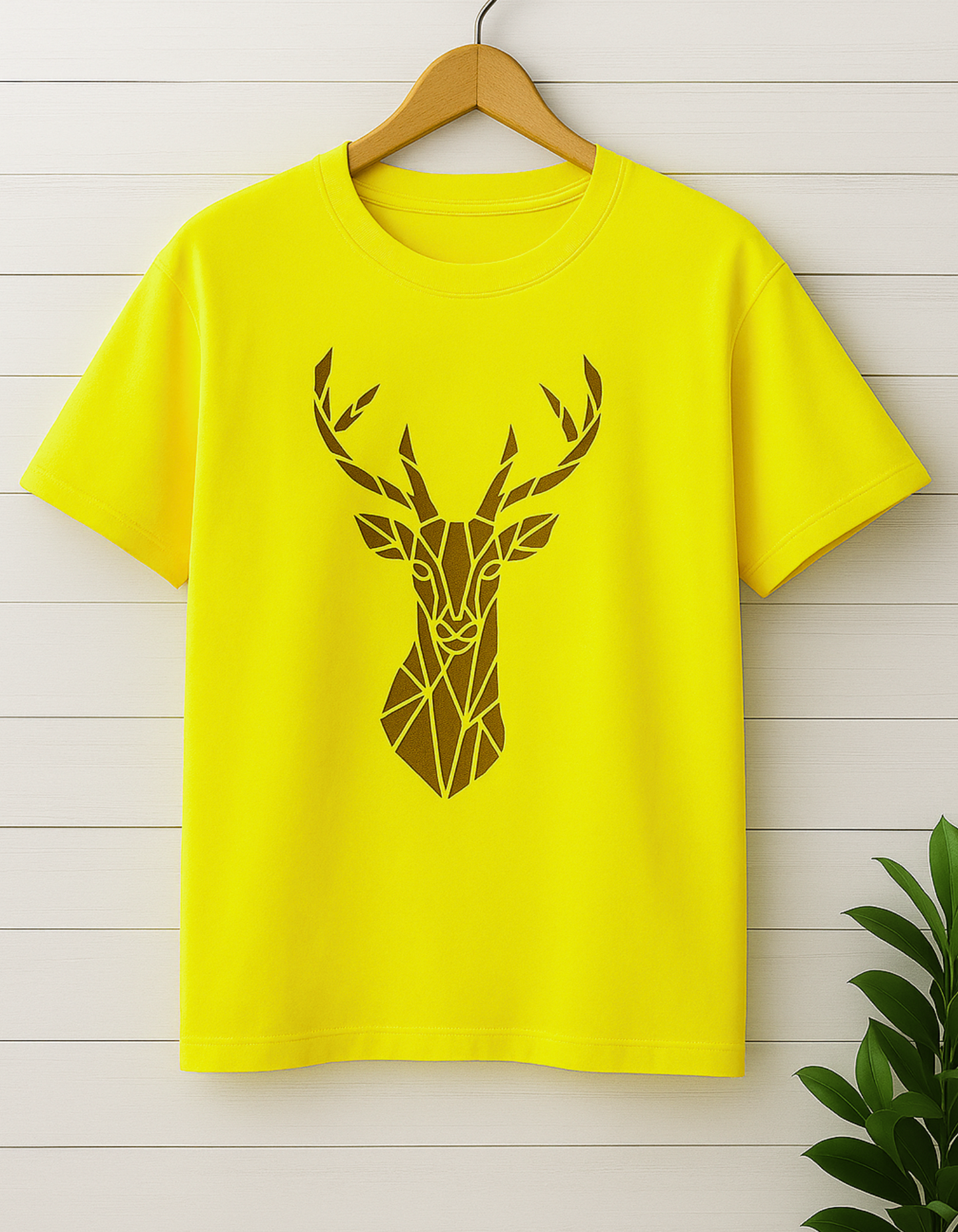 Men & Women Classic Crew Printed T-Shirt - Yellow Color- White Bear