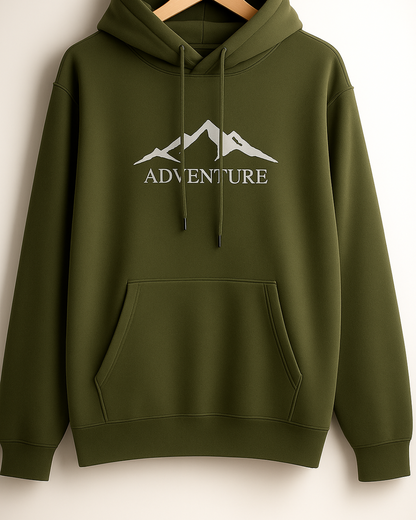 Unisex Full Sleeve Hooded Sweatshirt-olive green Color-White Bear