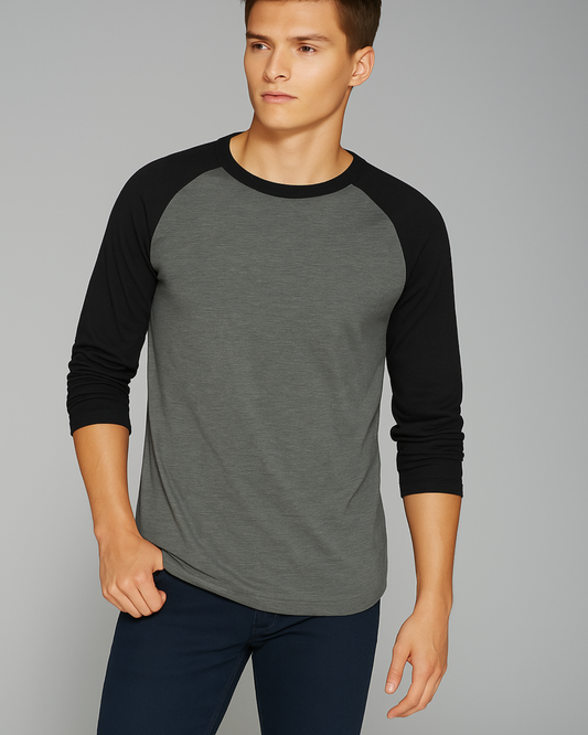 Unisex Raglan Full sleeve T-Shirt_black&grey