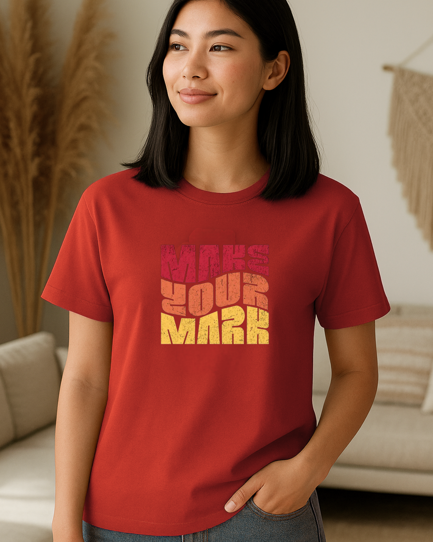 Unisex Round Neck Printed T-Shirt_red