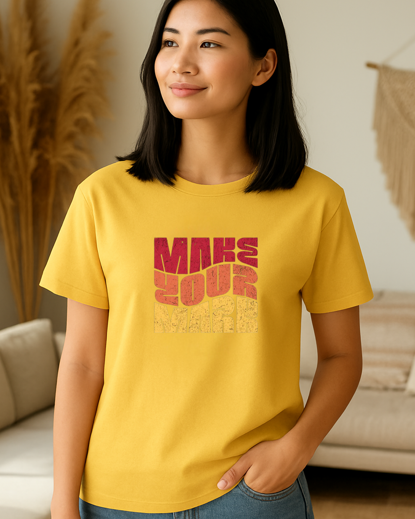 Unisex Round Neck Printed T-Shirt_yellow