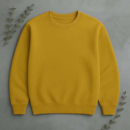 Unisex Solid Sweatshirt- Mustard Yellow Color- White Bear