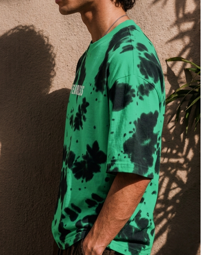 premium green and black tie dye oversized unisex t-shirt made from heavyweight 260 GSM cotton featuring a relaxed fit and modern streetwear style from white bear brand