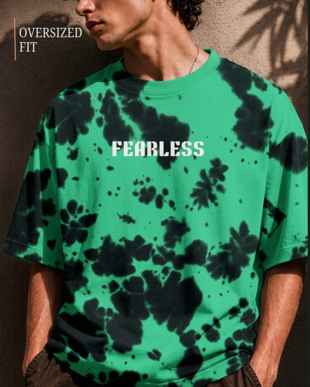 premium green and black tie dye oversized unisex t-shirt made from heavyweight 260 GSM cotton featuring a relaxed fit and modern streetwear style from white bear brand