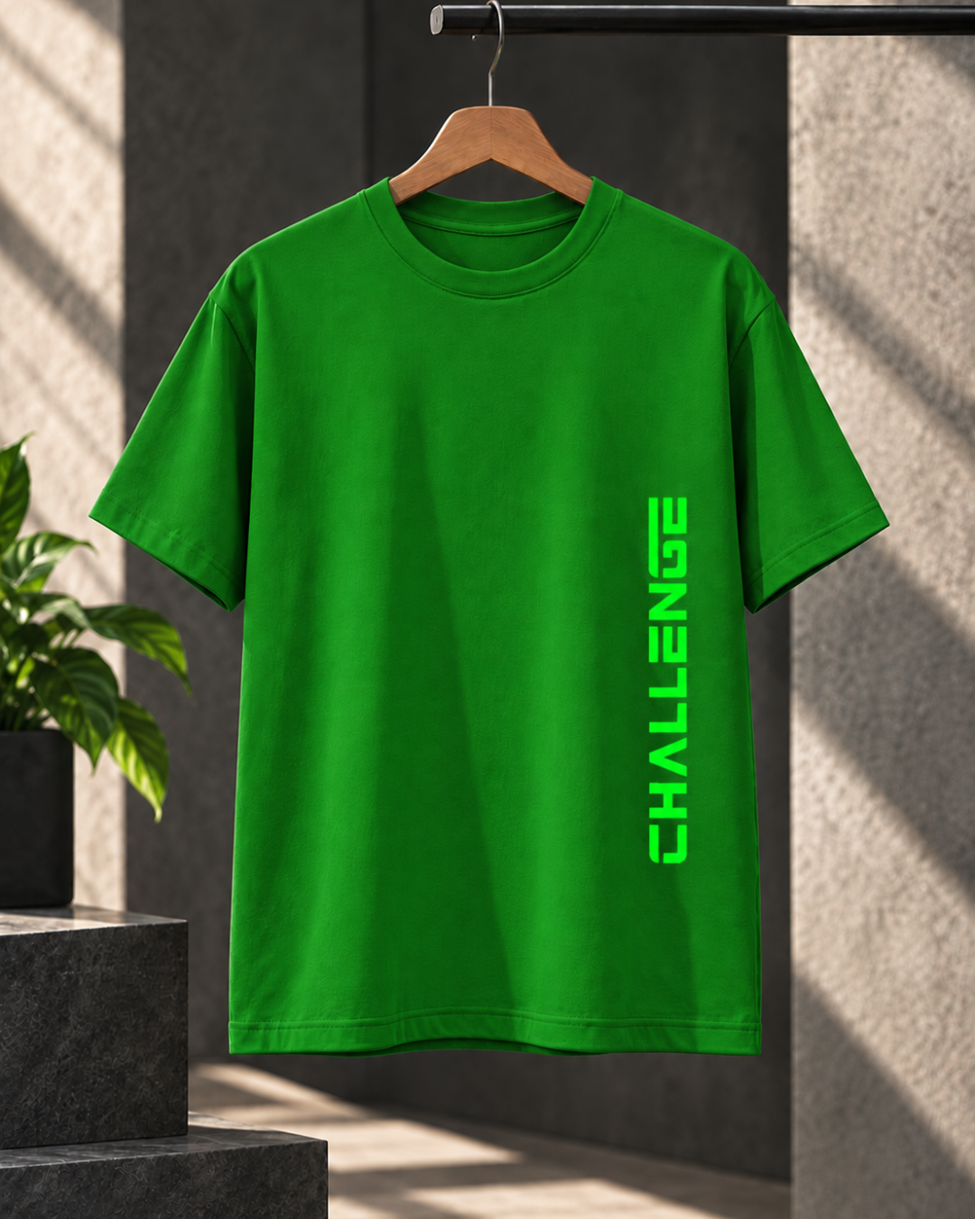 Flag Green unisex classic crew regular fit T-shirt with neon green Challenge graphic by White Bear