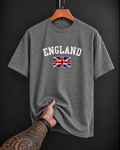 Grey Melange England Flag Unisex Classic Crew Regular Fit T-Shirt from White Bear Brand