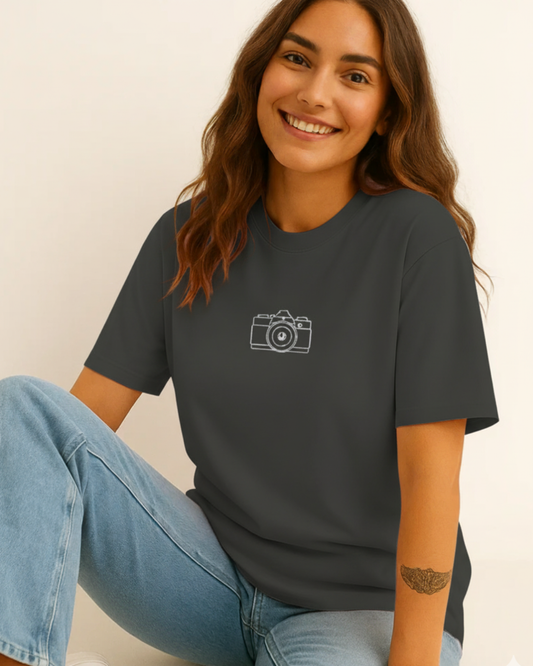 grey womens-casual-camera-icon-tee