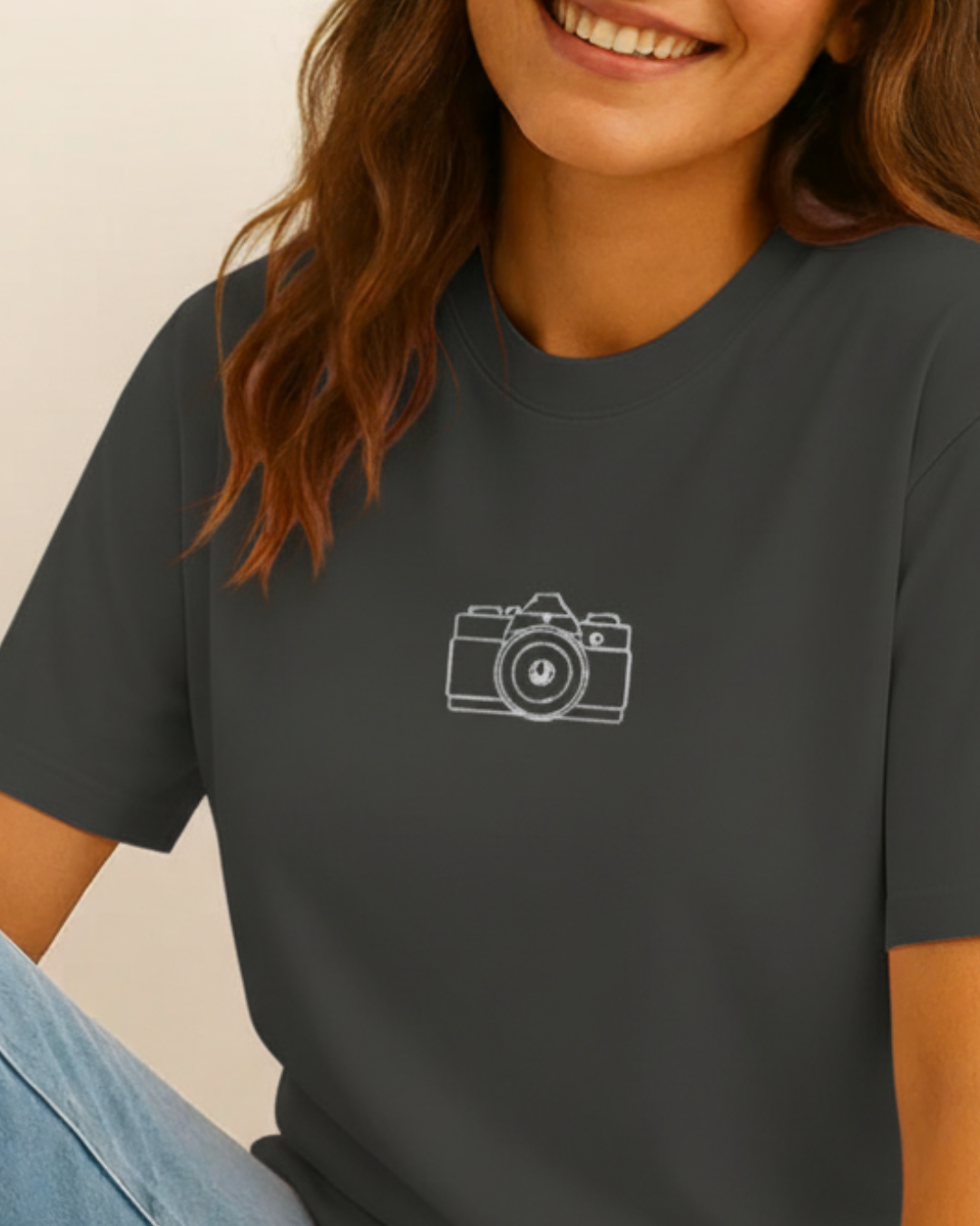 grey womens-casual-camera-icon-tee