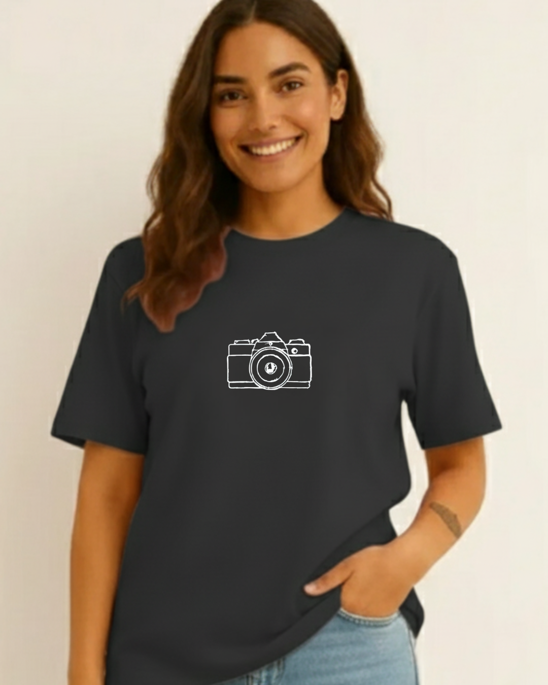 grey womens-casual-camera-icon-tee