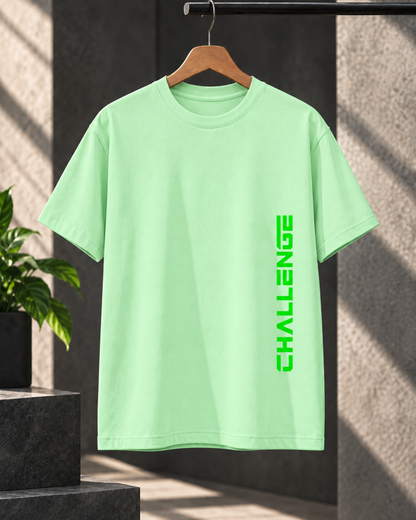 Jade unisex classic crew regular fit T-shirt with neon green Challenge graphic by White Bear
