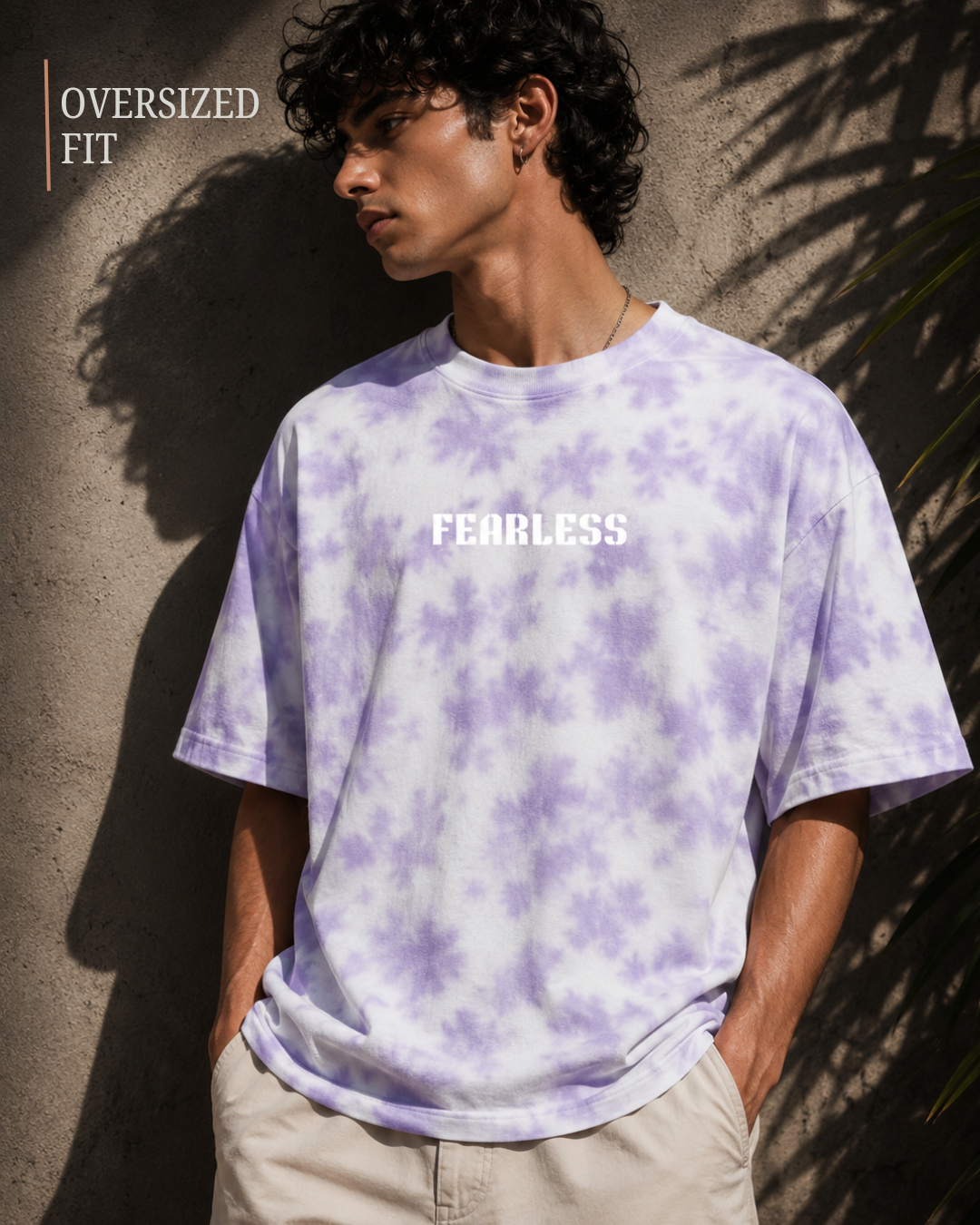 premium lavender and white tie dye oversized unisex t-shirt made from heavyweight 260 GSM cotton featuring a relaxed fit and modern streetwear style from white bear brand