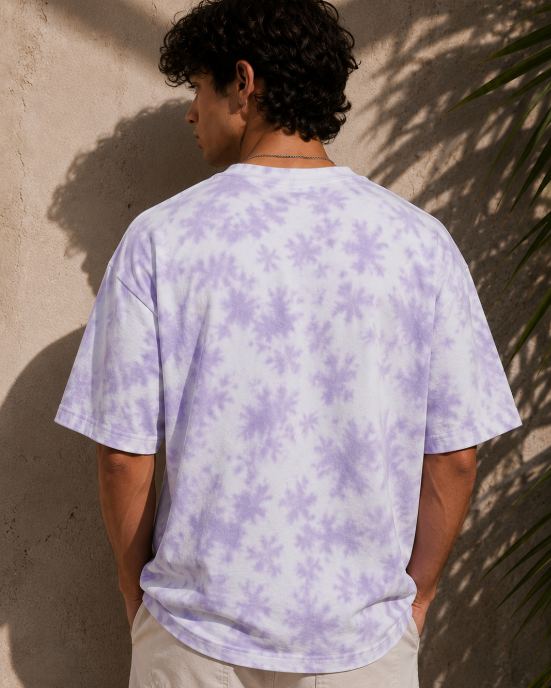 premium lavender and white tie dye oversized unisex t-shirt made from heavyweight 260 GSM cotton featuring a relaxed fit and modern streetwear style from white bear brand