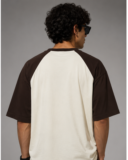maroon and off white oversized raglan T-shirt for men and women featuring a premium 180 GSM cotton melange fabric, drop shoulder fit, half sleeves, and Parker graphic print by White Bear Clothing.