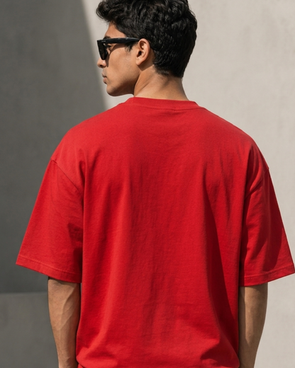 unisex oversized red graphic T-shirt in premium 240 GSM cotton | White Bear