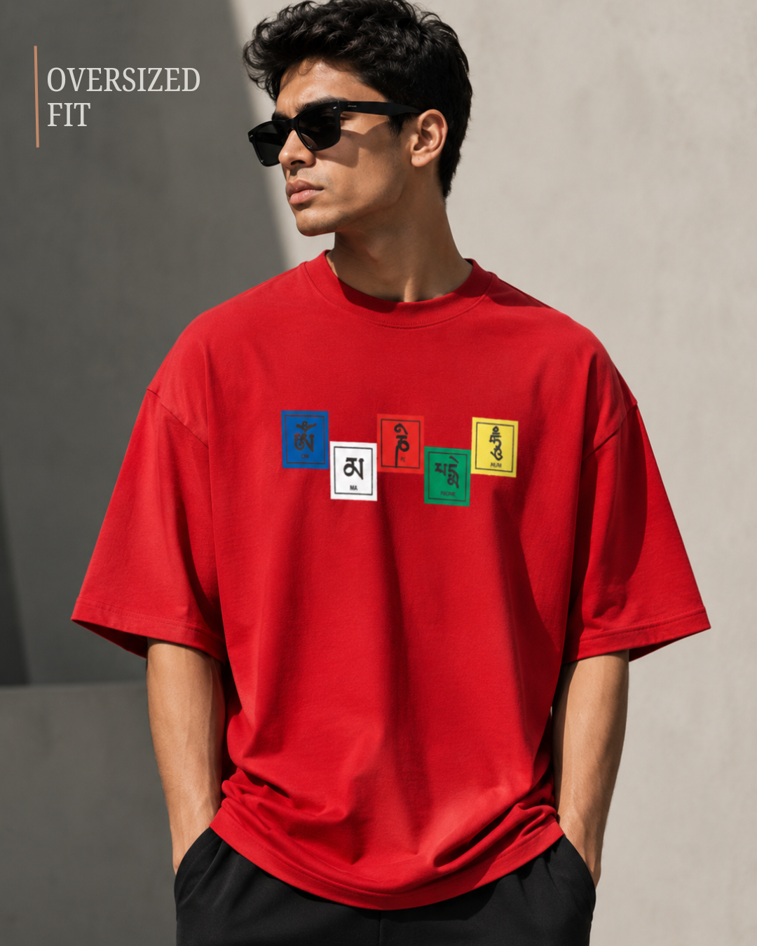 unisex oversized red graphic T-shirt in premium 240 GSM cotton | White Bear