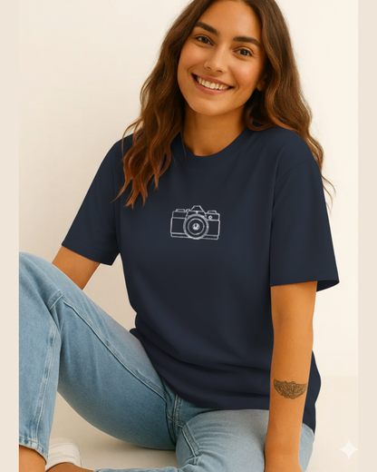 navy blue womens-casual-camera-icon-tee