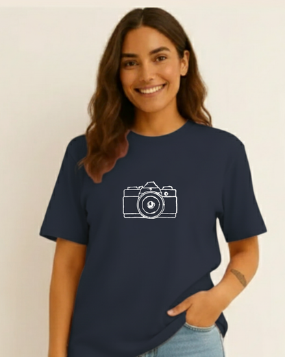 navy blue womens-casual-camera-icon-tee