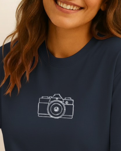 navy blue womens-casual-camera-icon-tee
