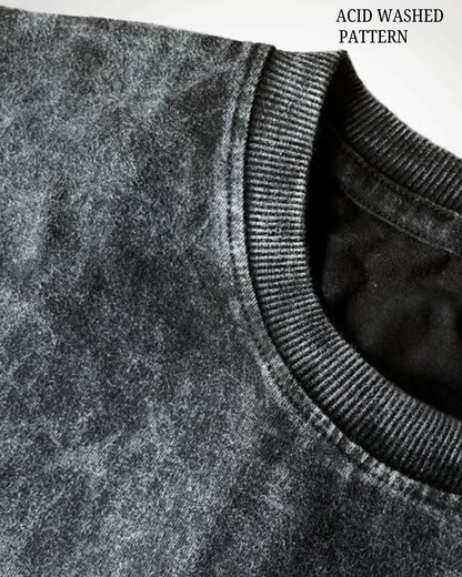 Close-up of acid-washed pattern fabric with a collar.