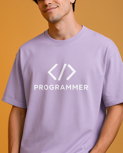 Lavender t-shirt with 'PROGRAMMER' text 