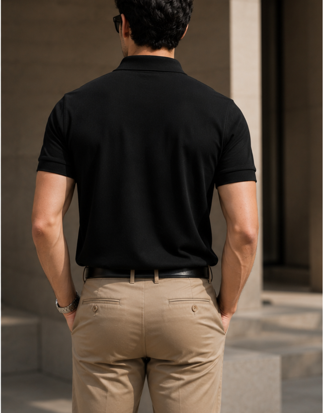 Regular fit black unisex polo T-shirt made from 100% cotton 220 GSM textured fabric with a breathable, premium finish for everyday casual wear from white bear brand.