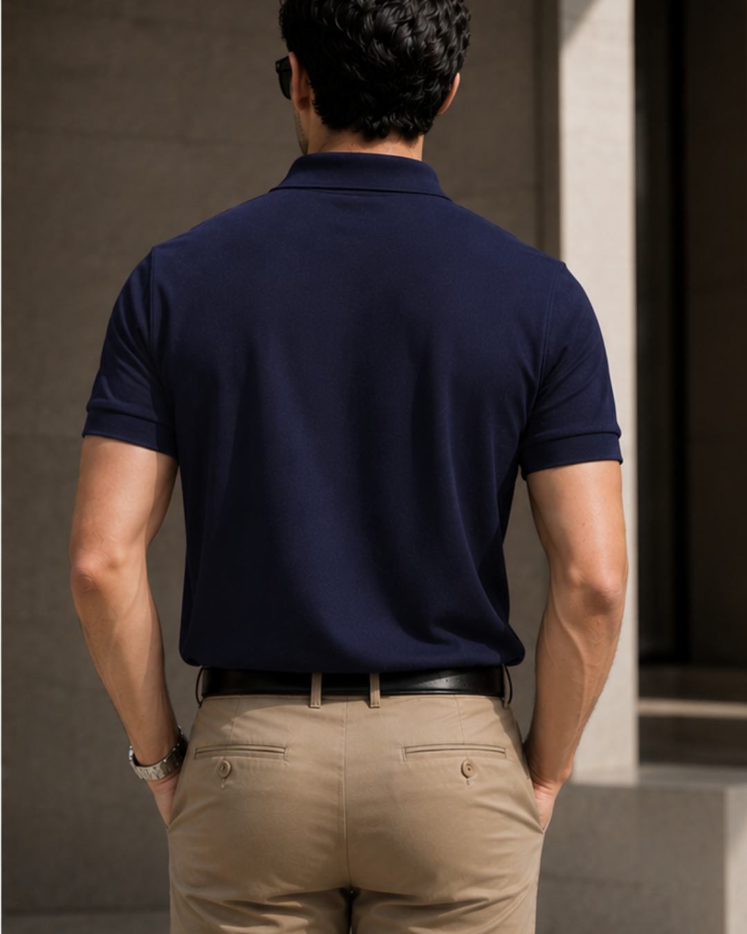 Regular fit navy blue unisex polo T-shirt made from 100% cotton 220 GSM textured fabric with a breathable, premium finish for everyday casual wear from white bear brand.