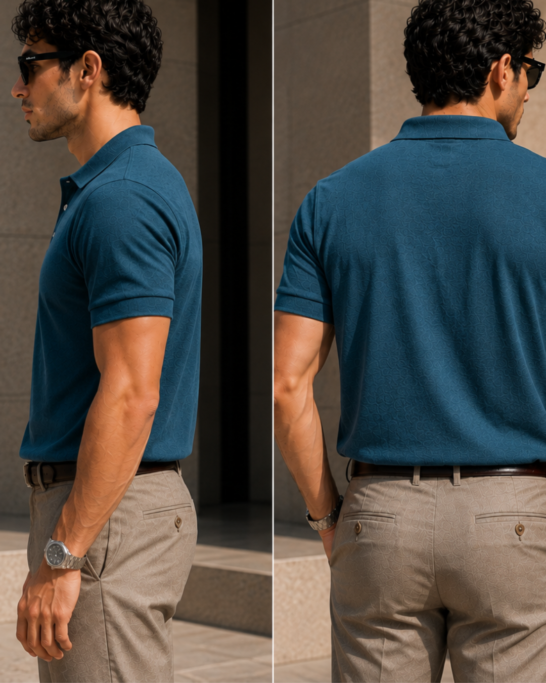 Regular fit petrol blue unisex polo T-shirt made from 100% cotton 220 GSM textured fabric with a breathable, premium finish for everyday casual wear from white bear brand.