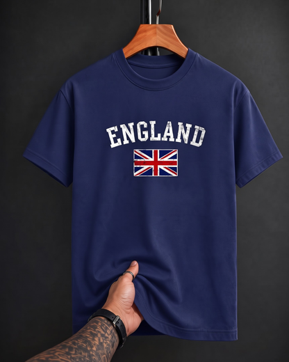 Royal Blue England Flag Unisex Classic Crew Regular Fit T-Shirt from White Bear Brand