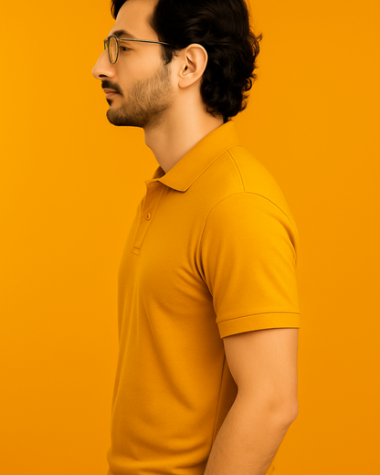 Men Solid Polo Neck T-Shirt-mustard yellow color