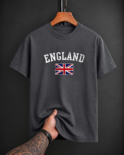 Steel Grey England Flag Unisex Classic Crew Regular Fit T-Shirt from White Bear Brand