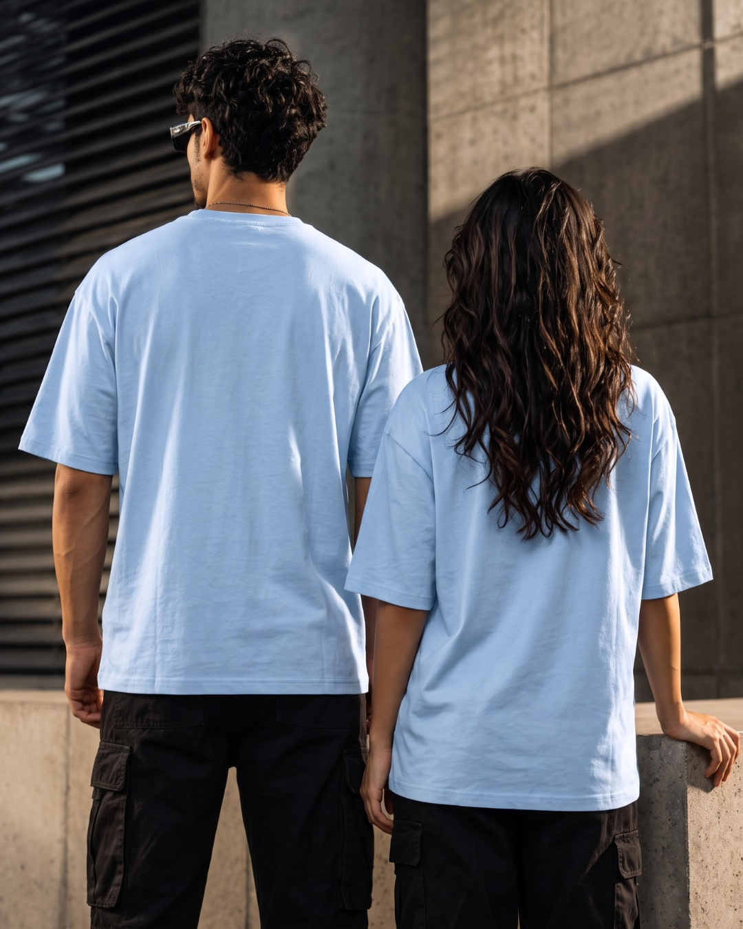 Premium unisex oversized baby blue T-shirt made from heavyweight 240 GSM 100% breathable cotton with a relaxed streetwear fit from white bear brand