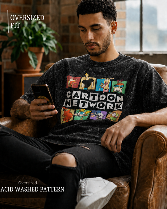 unisex oversized black acid-washed Cartoon Network t-shirt from white bear brand