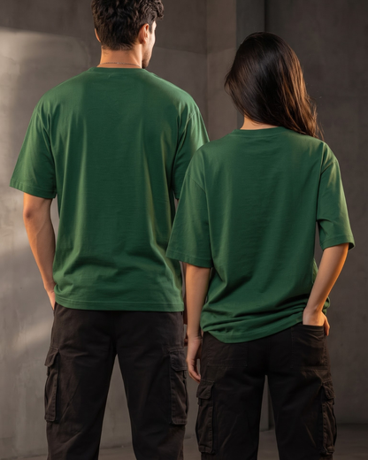 Premium unisex oversized bottle green T-shirt made from heavyweight 240 GSM 100% breathable cotton with a relaxed streetwear fit from white bear brand