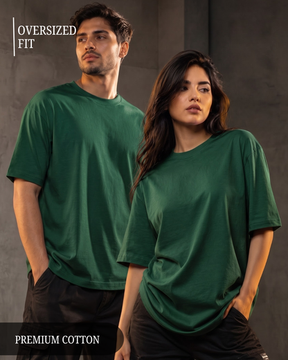 Premium unisex oversized bottle green T-shirt made from heavyweight 240 GSM 100% breathable cotton with a relaxed streetwear fit from white bear brand