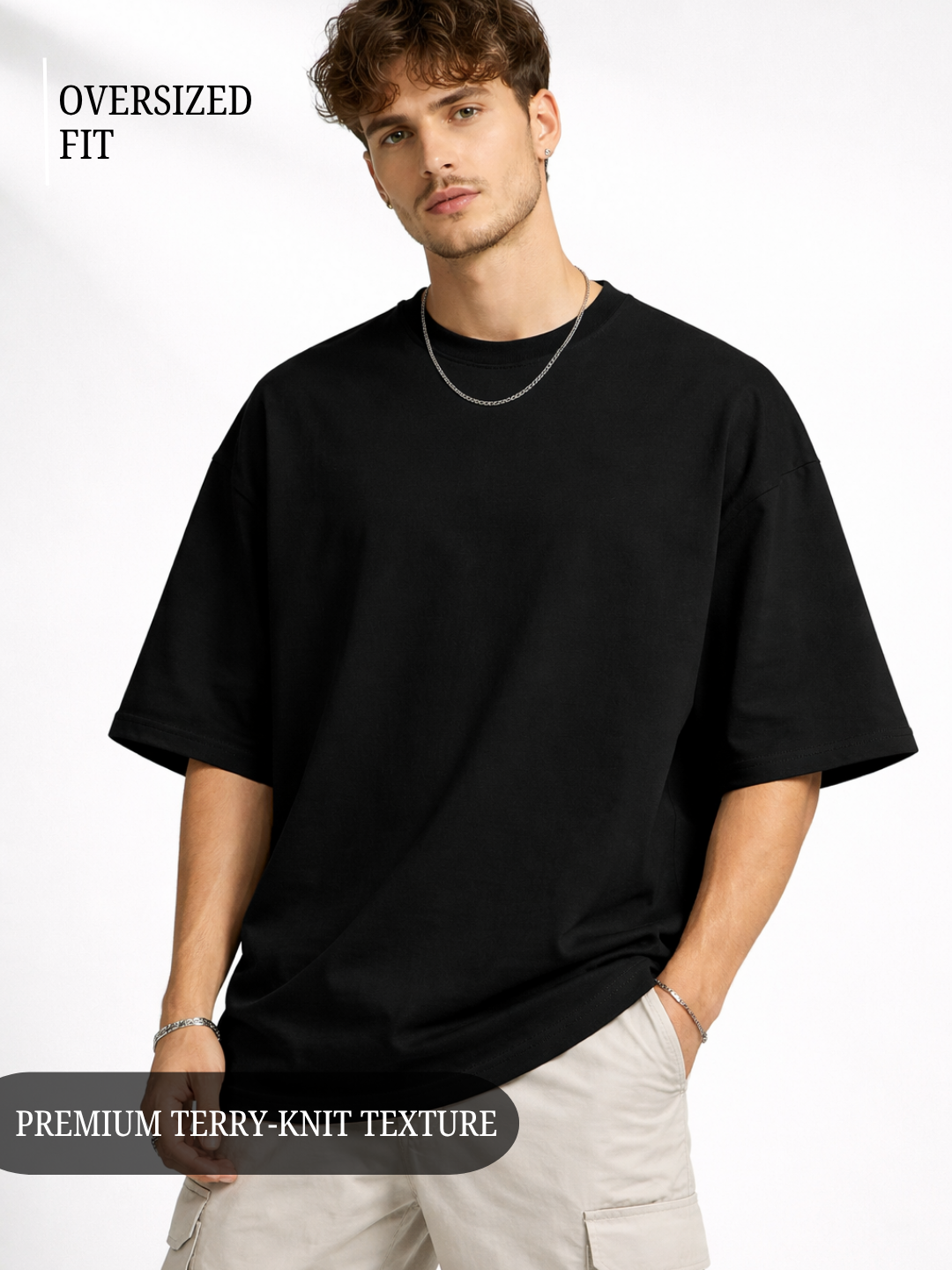 Unisex Drop Shoulder Premium Terry Knit T-Shirt | Oversized Streetwear Tee