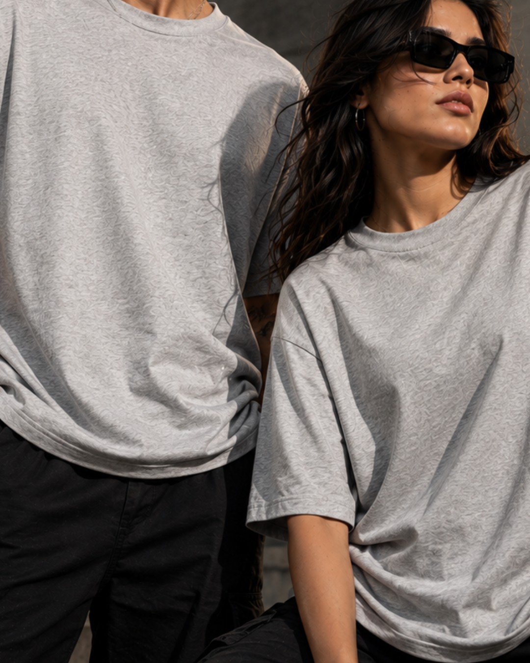 Premium unisex oversized grey melange T-shirt made from heavyweight 240 GSM 100% breathable cotton with a relaxed streetwear fit from white bear brand