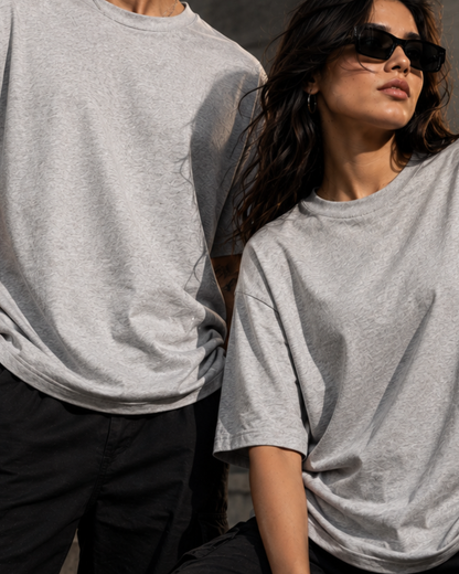 Premium unisex oversized grey melange T-shirt made from heavyweight 240 GSM 100% breathable cotton with a relaxed streetwear fit from white bear brand