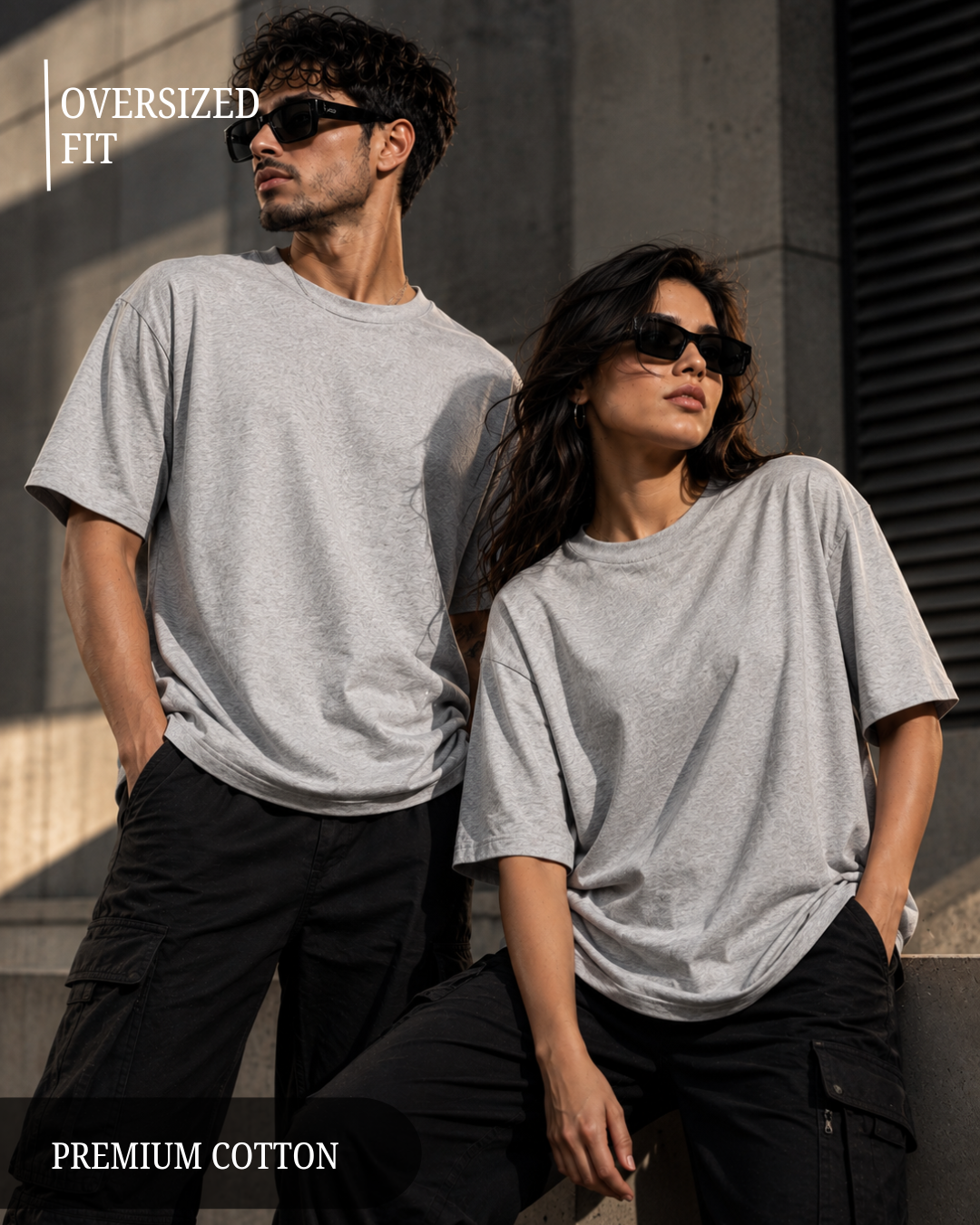 Premium unisex oversized grey melange T-shirt made from heavyweight 240 GSM 100% breathable cotton with a relaxed streetwear fit from white bear brand