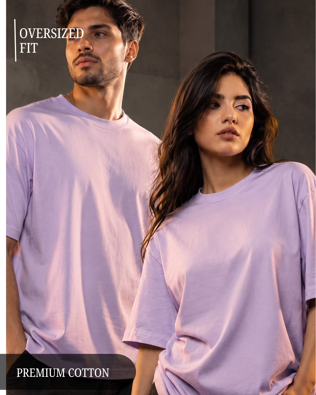 Premium unisex oversized lavender T-shirt made from heavyweight 240 GSM 100% breathable cotton with a relaxed streetwear fit from white bear brand