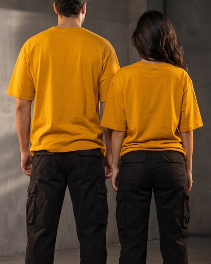 Premium unisex oversized mustard yellow T-shirt made from heavyweight 240 GSM 100% breathable cotton with a relaxed streetwear fit from white bear brand