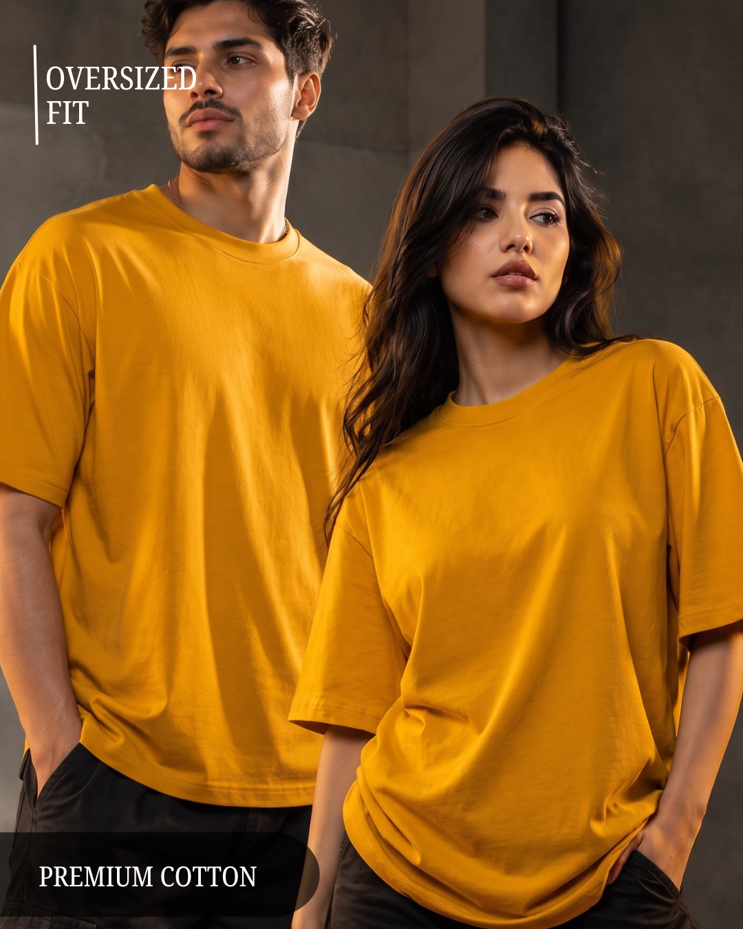 Premium unisex oversized mustard yellow T-shirt made from heavyweight 240 GSM 100% breathable cotton with a relaxed streetwear fit from white bear brand