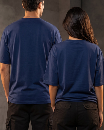 Premium unisex oversized navy blue T-shirt made from heavyweight 240 GSM 100% breathable cotton with a relaxed streetwear fit from white bear brand