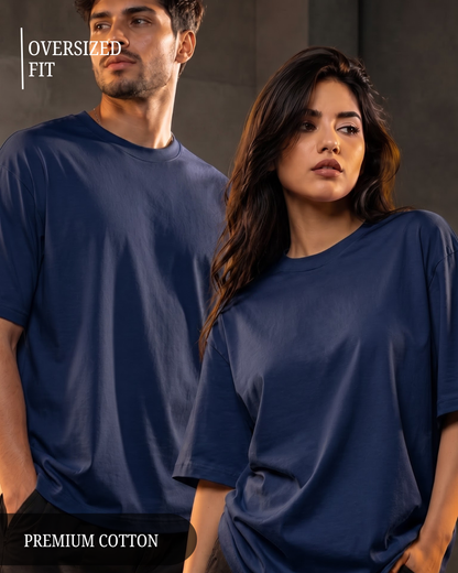 Premium unisex oversized navy blue T-shirt made from heavyweight 240 GSM 100% breathable cotton with a relaxed streetwear fit from white bear brand