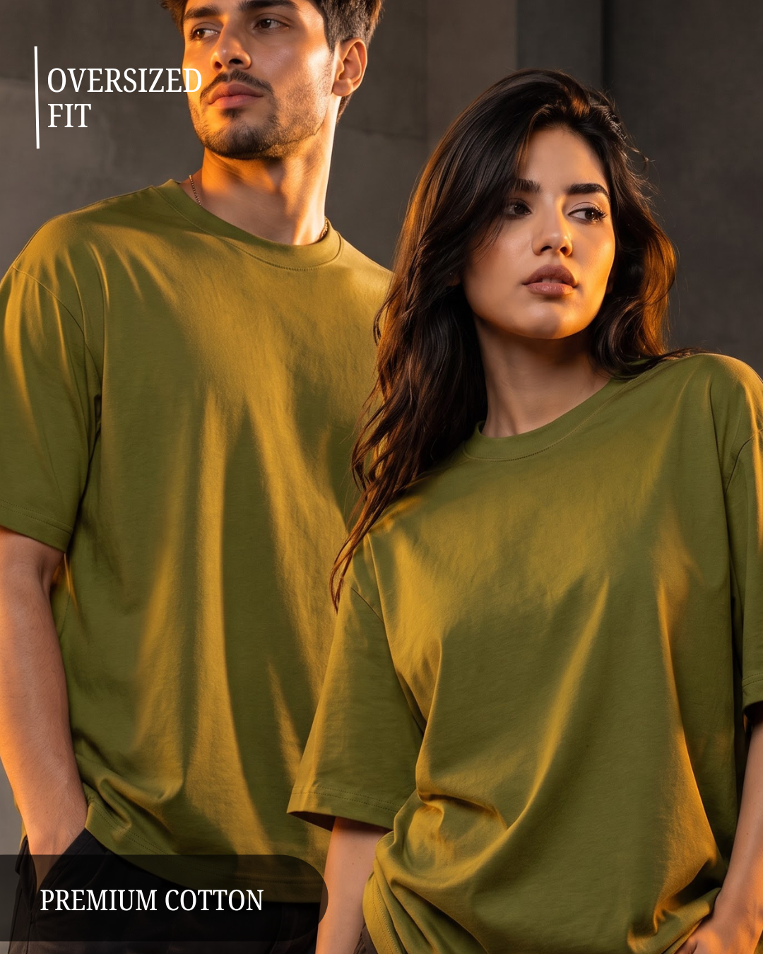 Premium unisex oversized olive green T-shirt made from heavyweight 240 GSM 100% breathable cotton with a relaxed streetwear fit from white bear brand
