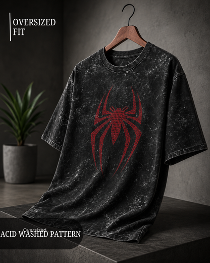 Unisex oversized black acid washed T-shirt with vintage distressed finish and relaxed streetwear fit from white bear brand