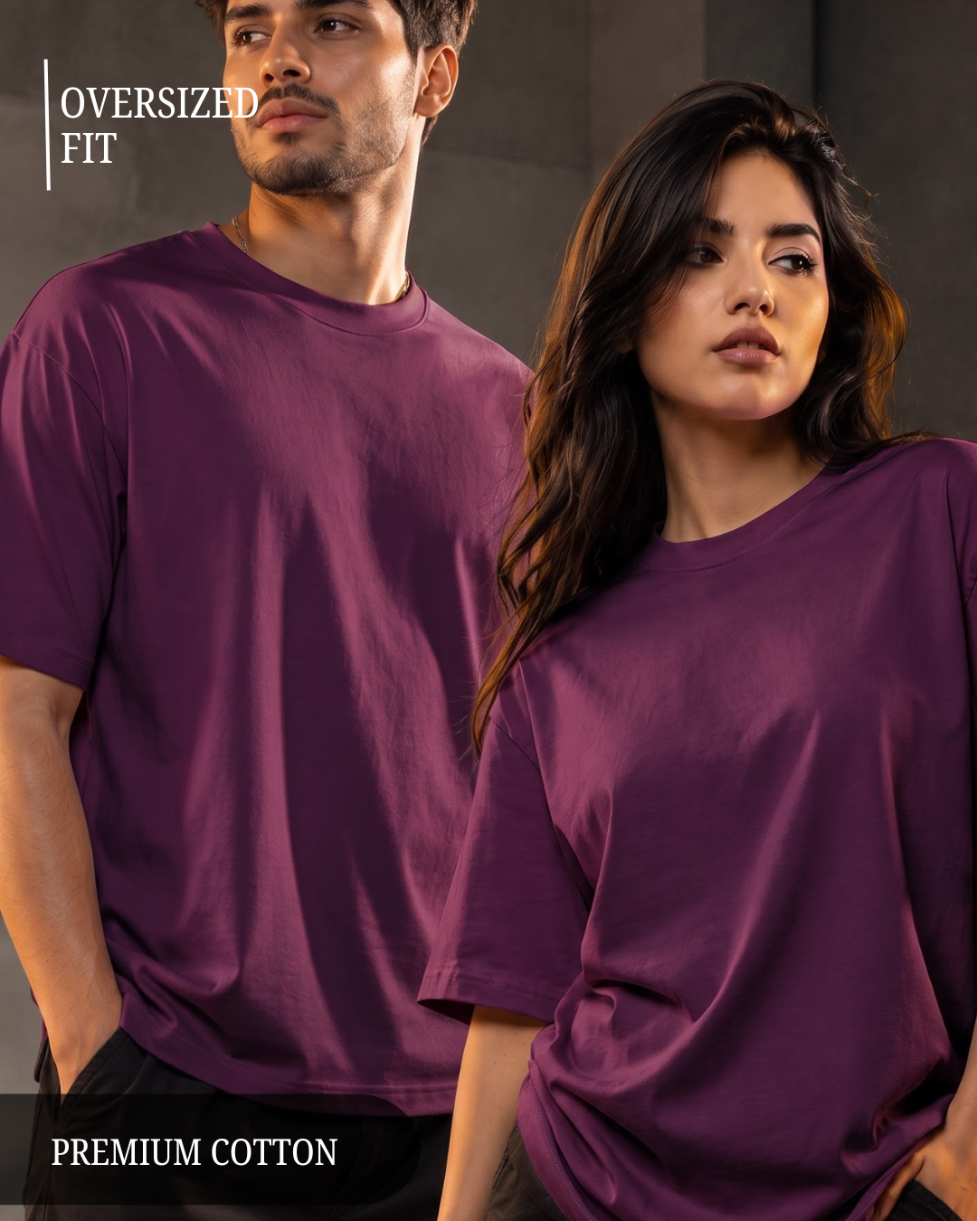Premium unisex oversized purple T-shirt made from heavyweight 240 GSM 100% breathable cotton with a relaxed streetwear fit from white bear brand